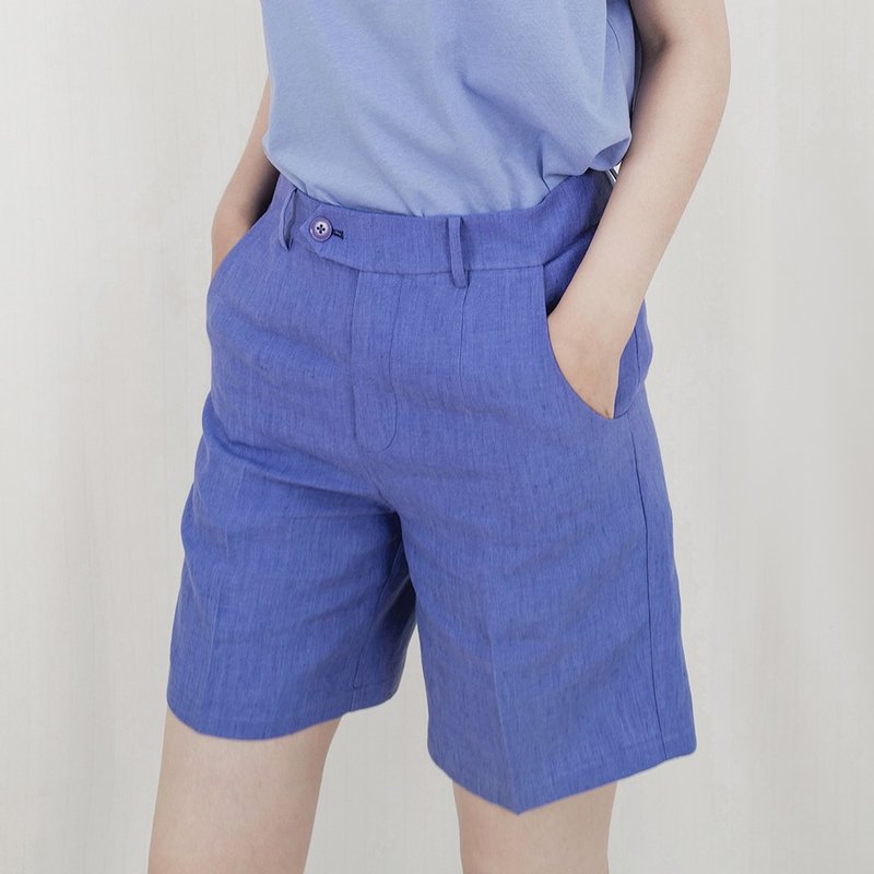 Chestnut Clothing Institute | Branch GM Platycodon Purple Ultra-thin Linen Unlined Mid-Rise Reverse Button Bermuda Shorts - Women's Shorts - Cotton & Hemp 