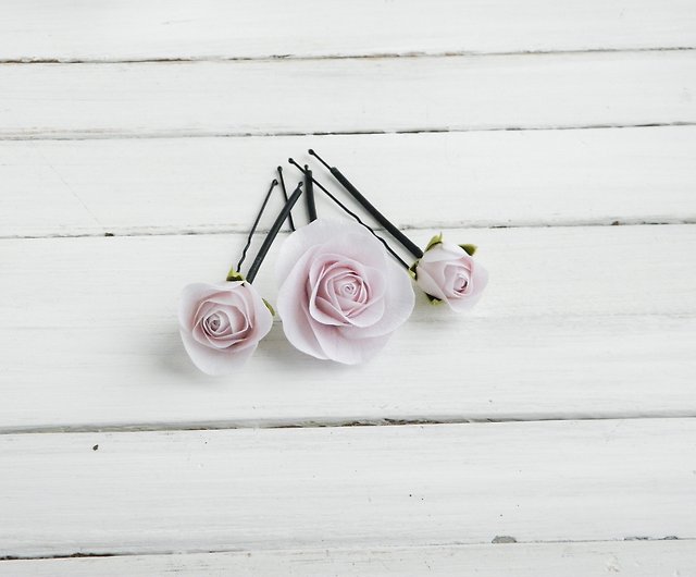 ほこりっぽいピンクのバラのヘアピン花のブライダルヘアピース結婚式の花のヘアクリップ - ショップ FloralAccessoriesUA  ヘアアクセサリー - Pinkoi