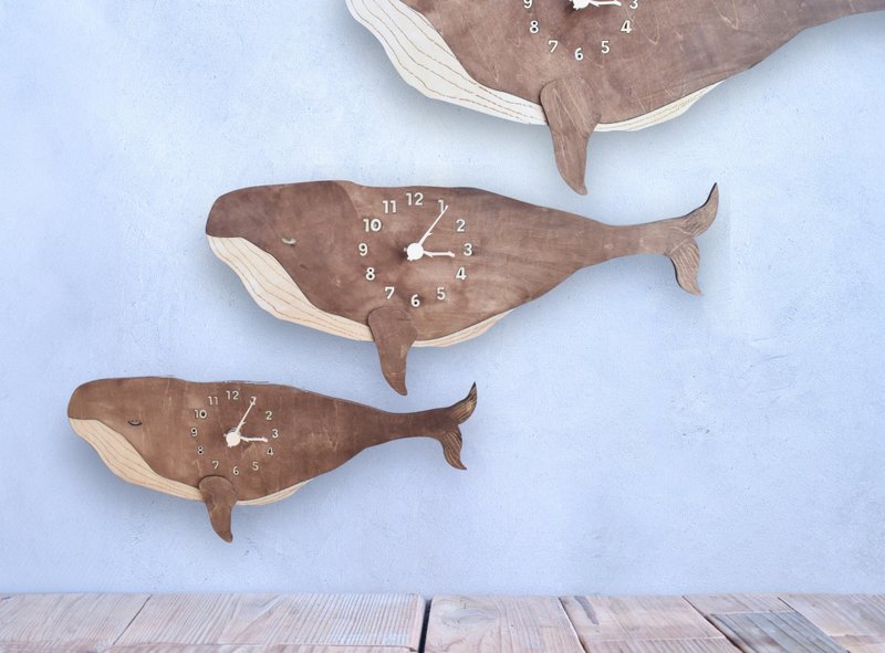 Fin whale swims in space big size clock wooden wall clock - Clocks - Wood Brown