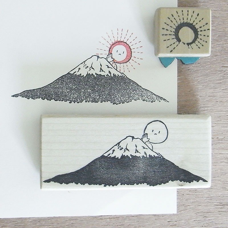 Handmade rubber stamp Mt. Fuji and sun