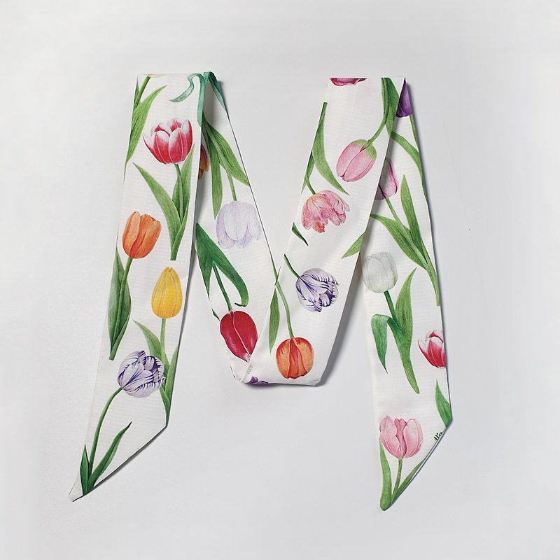 flower twilly scarf : Tulip - ผ้าพันคอ - เส้นใยสังเคราะห์ ขาว