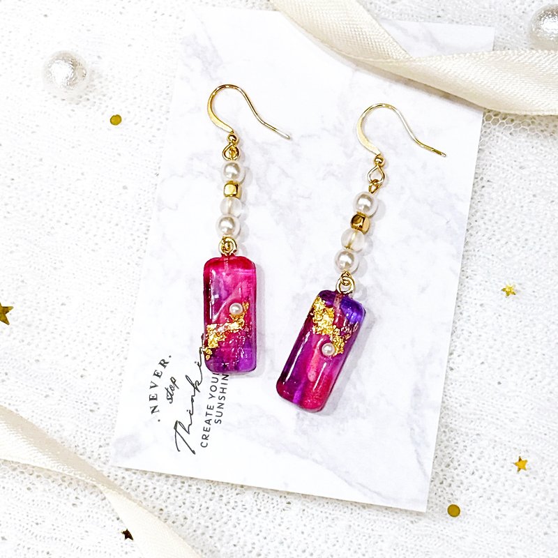 Light luxury alcohol pigment earrings - Earrings & Clip-ons - Plastic Purple