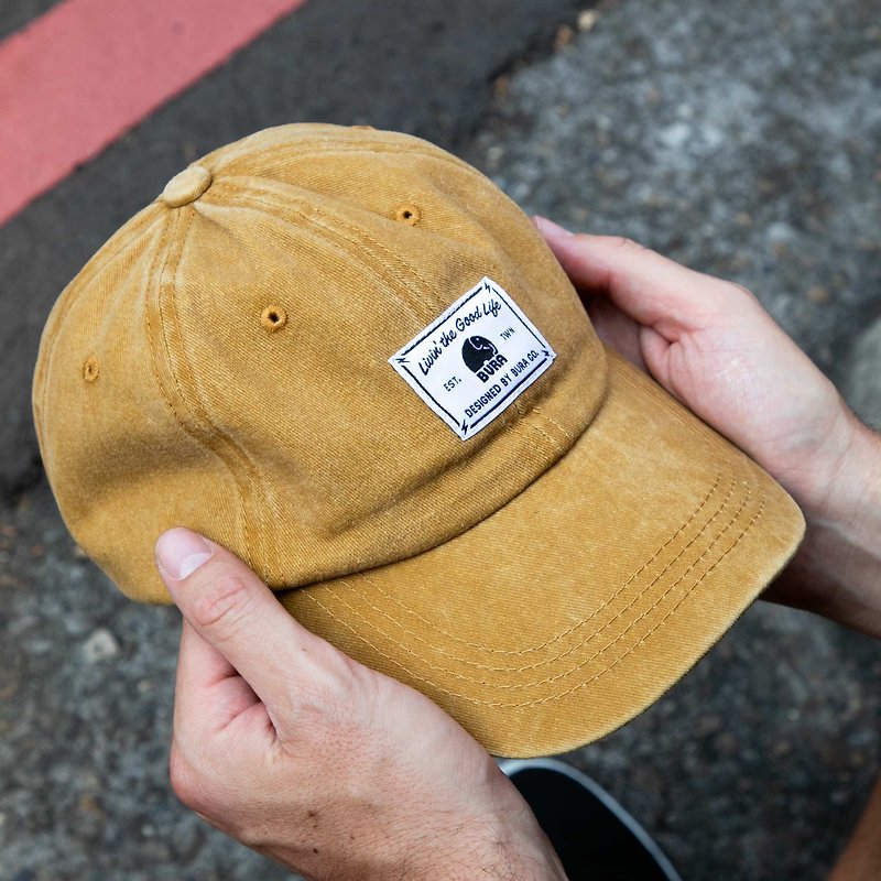 BURA Vintage Cap with Custom Designed Patch - Yellow - หมวก - ผ้าฝ้าย/ผ้าลินิน สีเหลือง