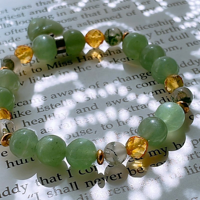 Natural Dawn│ Amber Aventurine Water Grass Agate Bronze Bracelet - Bracelets - Crystal Green