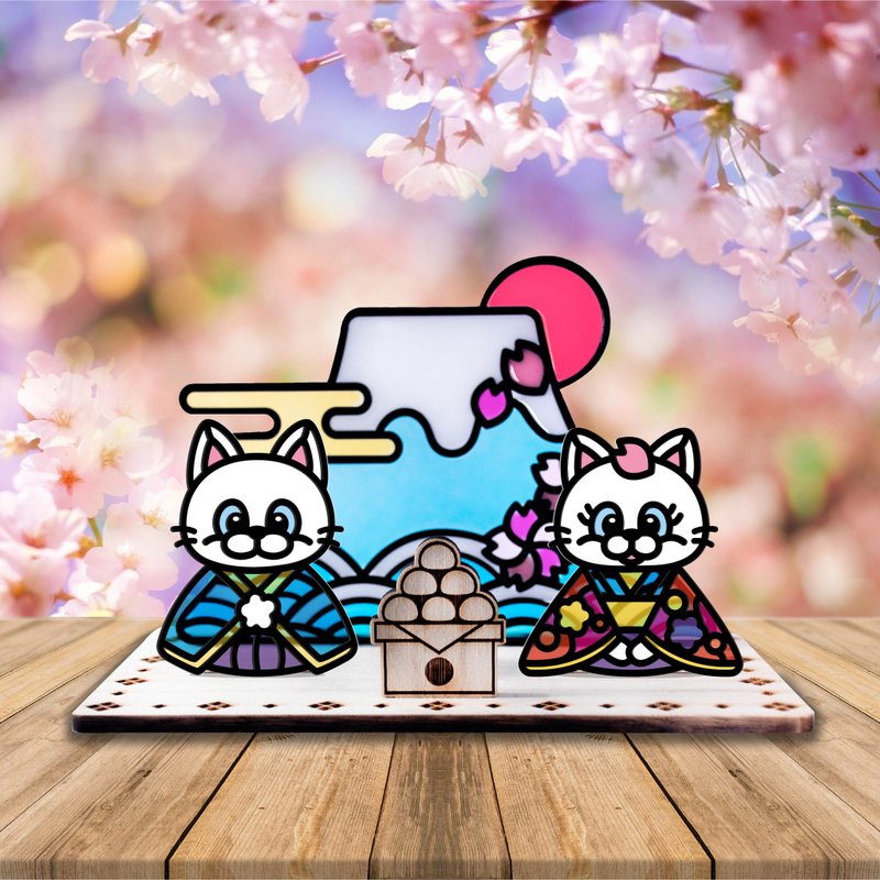 【Moko Bastet】富士山和服貓咪擺設 香薰座 塔香 緣起物 線香 - 擺飾/家飾品 - 樹脂 藍色