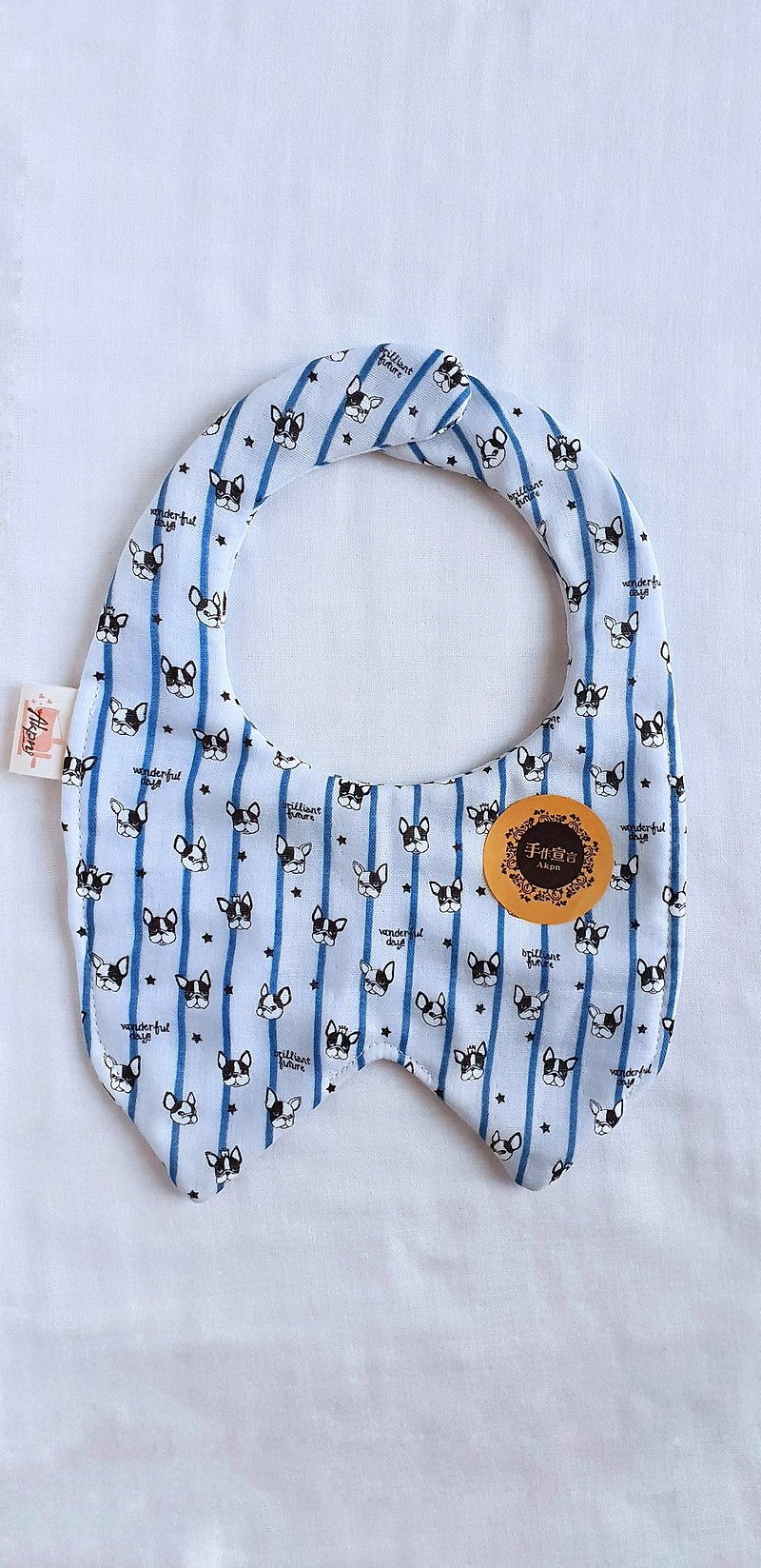 Straight pattern bucket-blue stripes on gray bottom/tooth baby shape eight-layer yarn bib. Saliva towel. 100% cotton - ผ้ากันเปื้อน - ผ้าฝ้าย/ผ้าลินิน สีเทา