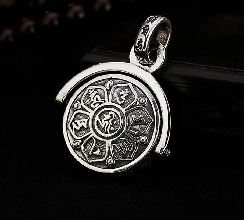 100% Real 925 Sterling Silver Mantra Pendants Necklaces no Chains Spinning Round - Long Necklaces - Sterling Silver Silver