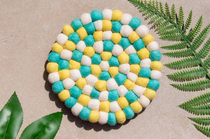 Wool felt rainbow pot holder wool felt pot holder-Macaron fresh sky round water jade pot holder - Place Mats & Dining Décor - Wool Multicolor