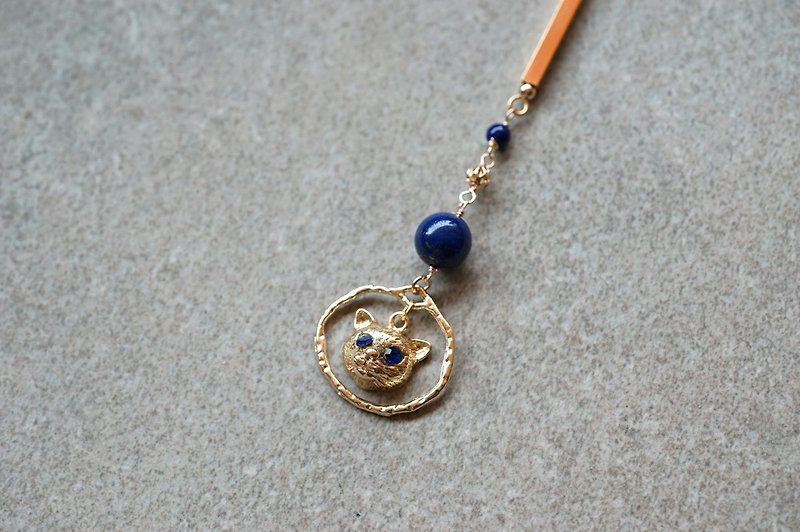 Cat Queen-Lapis Lazuli 14K Gold Long Necklace - Necklaces - Semi-Precious Stones Blue