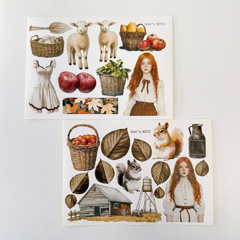 autumn farm girl sticker 2Design mix (anns note) vintage collage - 貼紙 - 紙 咖啡色