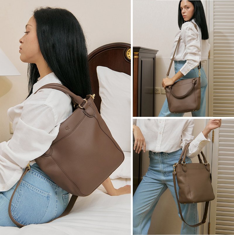 Honey (Cedar), Tote bag, Cow Leather bag, Brown-grey, Cow leather , soft touch - 手提包/手提袋 - 真皮 咖啡色