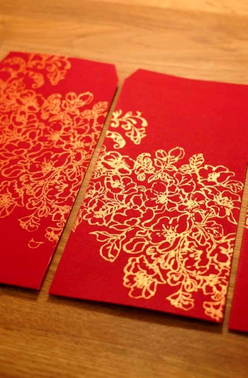 [Flowers in bloom] Gold ink silk printed red envelope bag - Chinese New Year - Paper Red