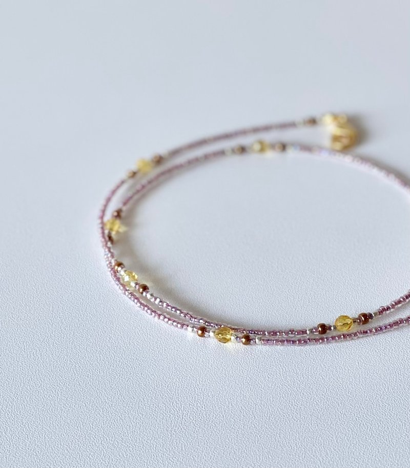 Dusty Pink Citrine and Glass Bead Mask Strap Necklace Glass Cord - เชือก/สายคล้อง - หิน สึชมพู