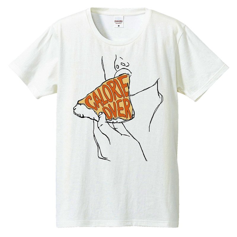 T-shirt / Calorie over (pizza) - เสื้อยืดผู้ชาย - ผ้าฝ้าย/ผ้าลินิน ขาว
