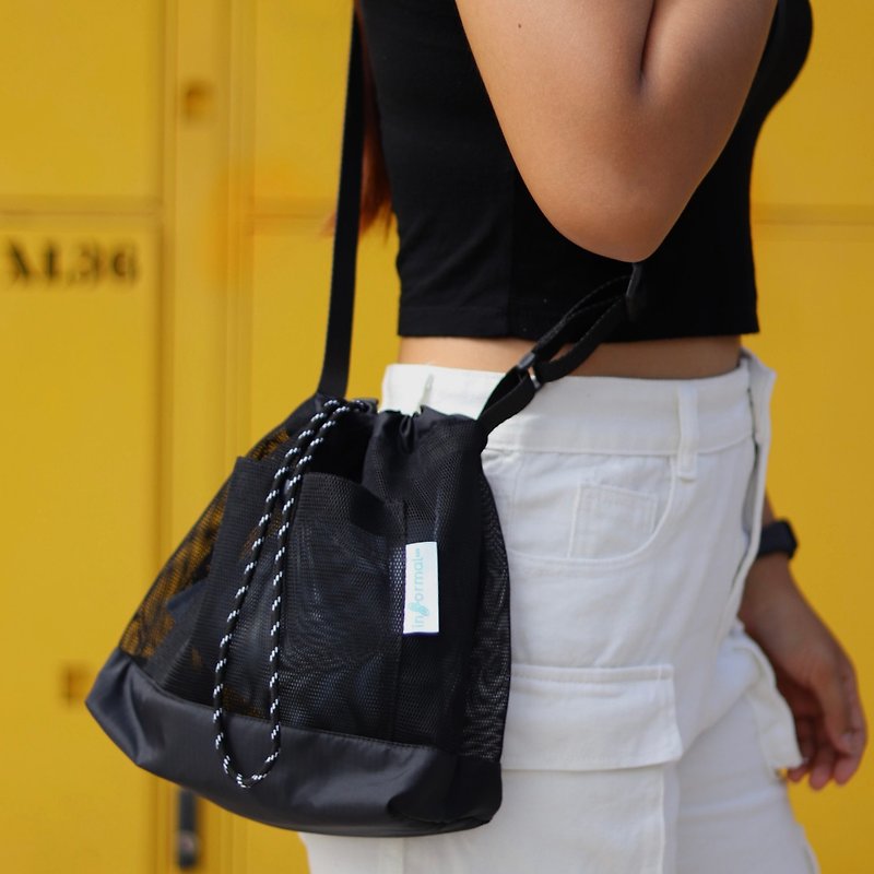 Mesh Drawstring bag BLACK - Drawstring Bags - Nylon Black