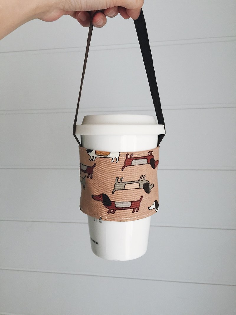 ヘアモダックスフント犬環境コーヒーカップセット（シンプルバージョン） - ドリンクホルダー - コットン・麻 カーキ