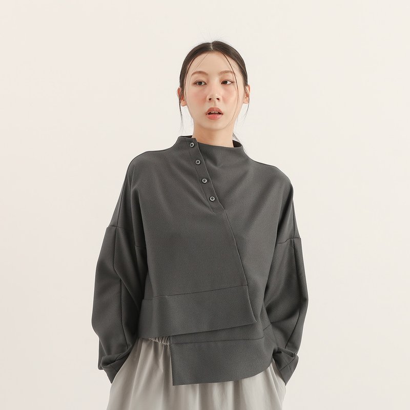 【經典原創】Jiaozhi_交織褶片上衣_CLT513_灰藍 - 女上衣/長袖上衣 - 聚酯纖維 藍色