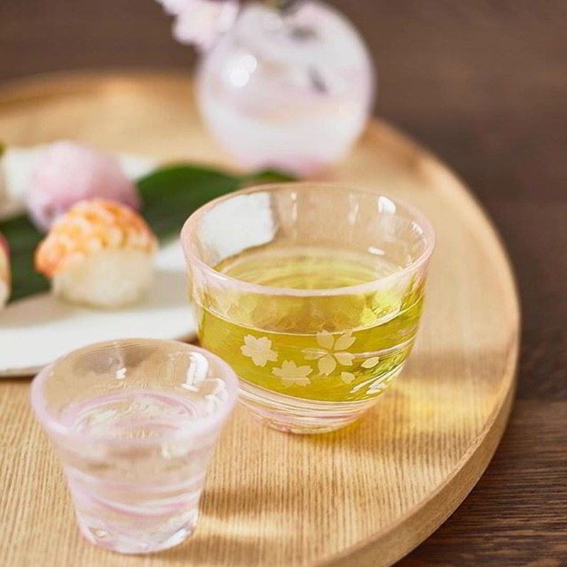 #本月下殺 日本津輕 手作櫻流冷茶杯 - 酒杯/酒器 - 玻璃 粉紅色