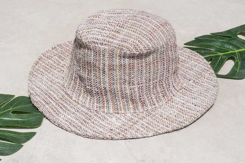Tanabata gift limit a land of forest wind stitching hand-woven cotton Linen cap / hat / visor / Patchwork cap / hat handmade / hand-crocheted hat / hand-woven / gentleman hat - colorful rainbow striped cotton Linen cap - Hats & Caps - Cotton & Hemp Multicolor