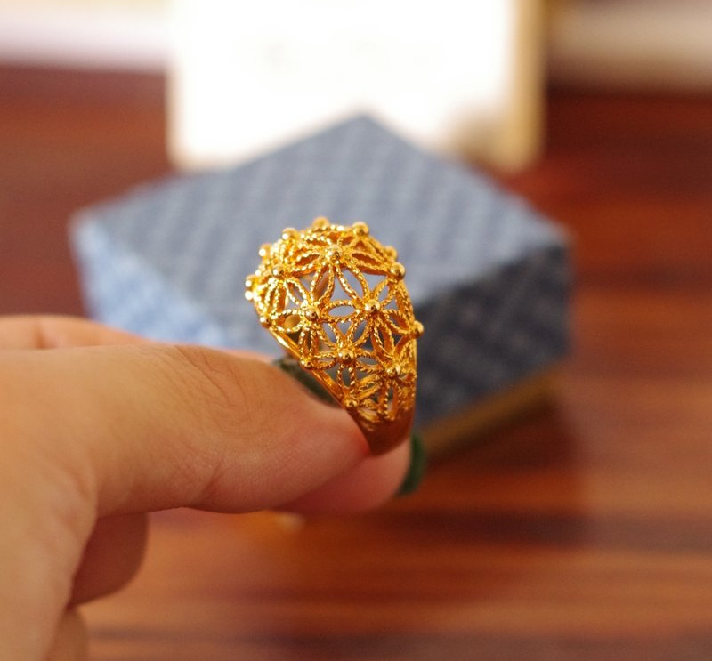 古董AVON 1979年金色蕾絲雕花寬版戒指 美規9號 RIN112 - 戒指 - 其他金屬 金色