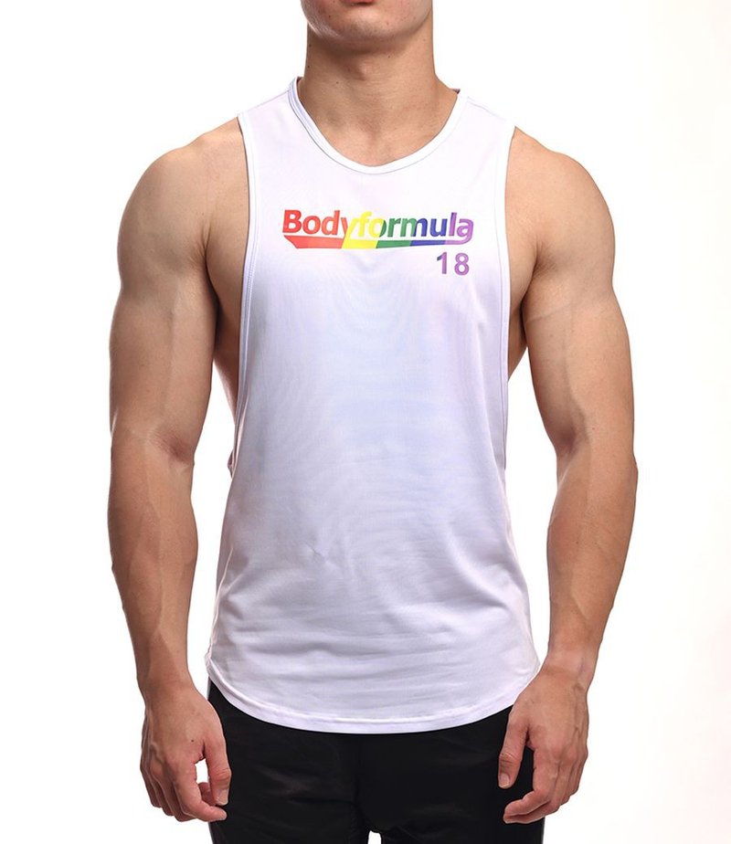 [Pride Edition] Actiflex Ultra-Stretch Breathable Proud Forever Deep-Armhole Racerback Tank - White - เสื้อกั๊กผู้ชาย - เส้นใยสังเคราะห์ ขาว