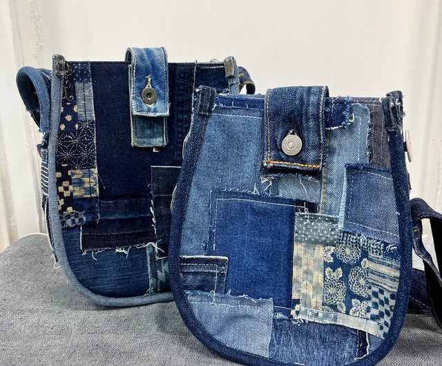 オーダーメイド/オーダーメイド】デニムパッチワークコの字3目的バッグ - ショップ Denim yard ショルダーバッグ - Pinkoi