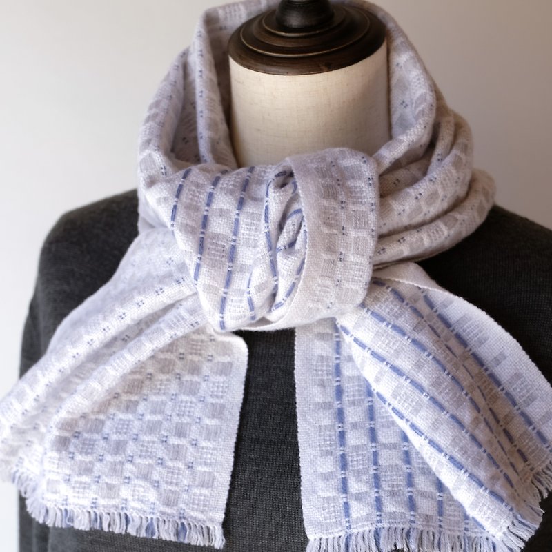 Cashmere 100% hand-woven cashmere stole [Reika 02] - Knit Scarves & Wraps - Other Materials White