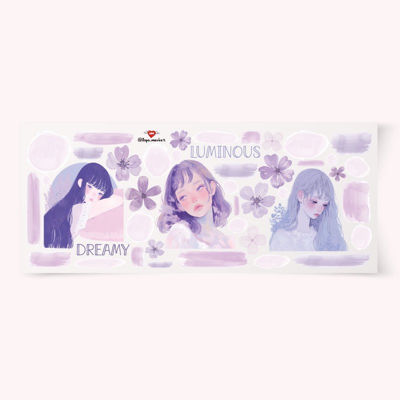Purple Girl Sticker Transparent Matte Sticker 2 Sheets - 貼紙 - 其他材質 