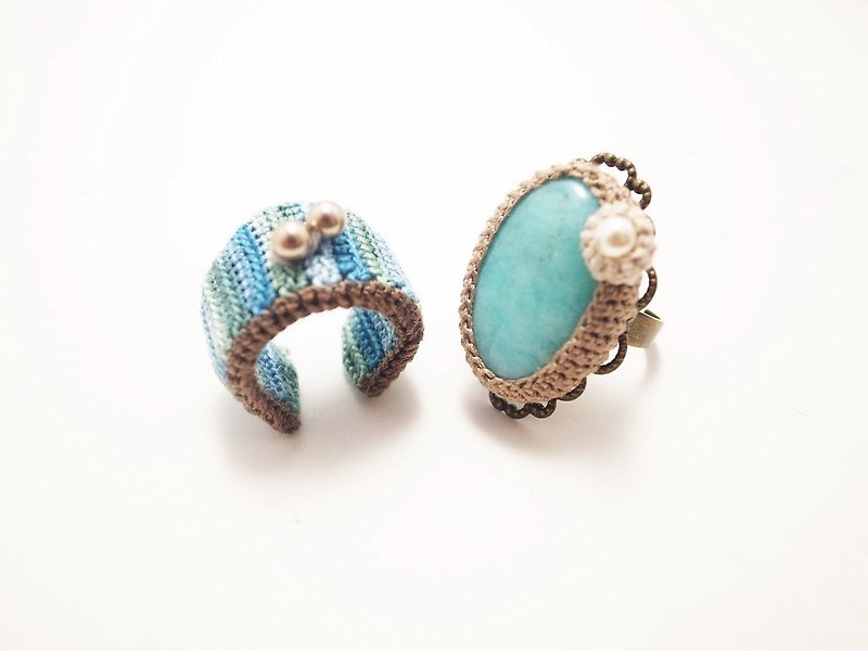 Crochet Jewelry (Boho Chic 1-a) Crochet Ring set, Statement Ring, Fiber Ring - General Rings - Cotton & Hemp 