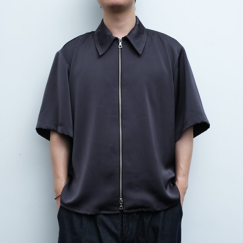 KAIKAI - Insomnia - 緞面拉鍊短袖襯衫 - 男襯衫/休閒襯衫 - 聚酯纖維 多色