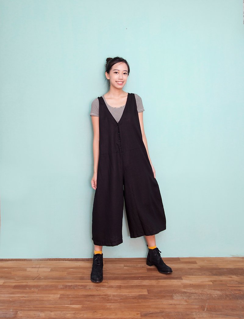 Black cotton pants hanging Bandwidth - Embroidery Anteater - Overalls & Jumpsuits - Cotton & Hemp 