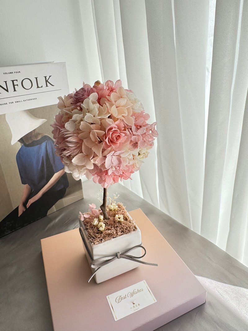 Preserved flower wishing tree preserved flower flower ball tree pink color - ช่อดอกไม้แห้ง - พืช/ดอกไม้ สีเขียว