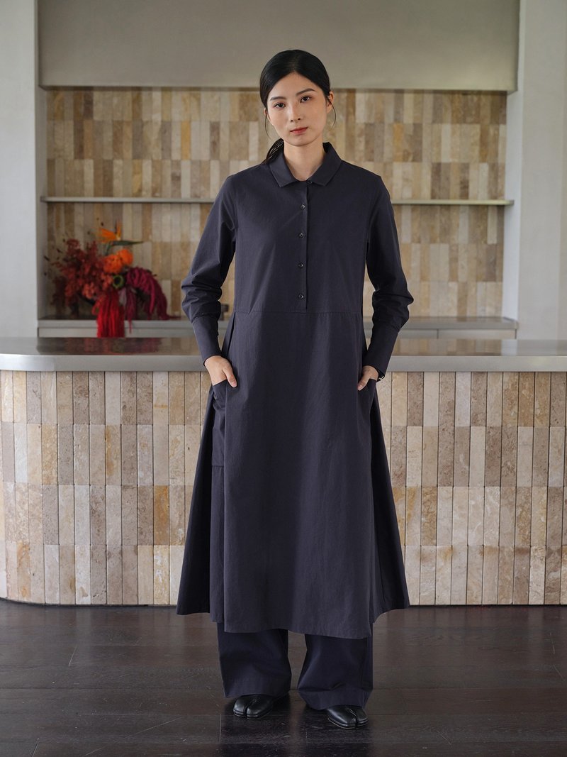 鹿造LUZAO 連身裙長款女店服餐廳酒店民宿簡約工作服 - 洋裝/連身裙 - 棉．麻 