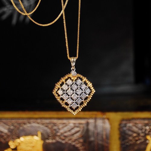 WhiteKuo高級珠寶訂製所 【WhiteKuo】18k金雙色鏤空復古愛心鑽石吊墜