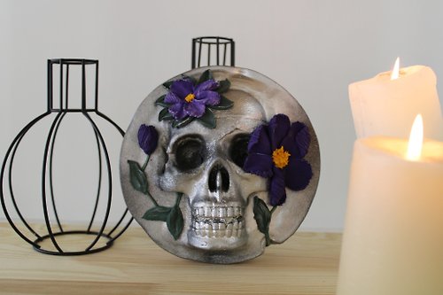 YulArtStudio Skull sculpture with flowers, 3d painting
