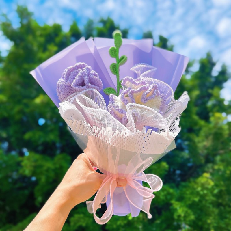 花屋系列 手作鉤織紫色康乃馨花束 - 乾燥花/永生花 - 棉．麻 紫色