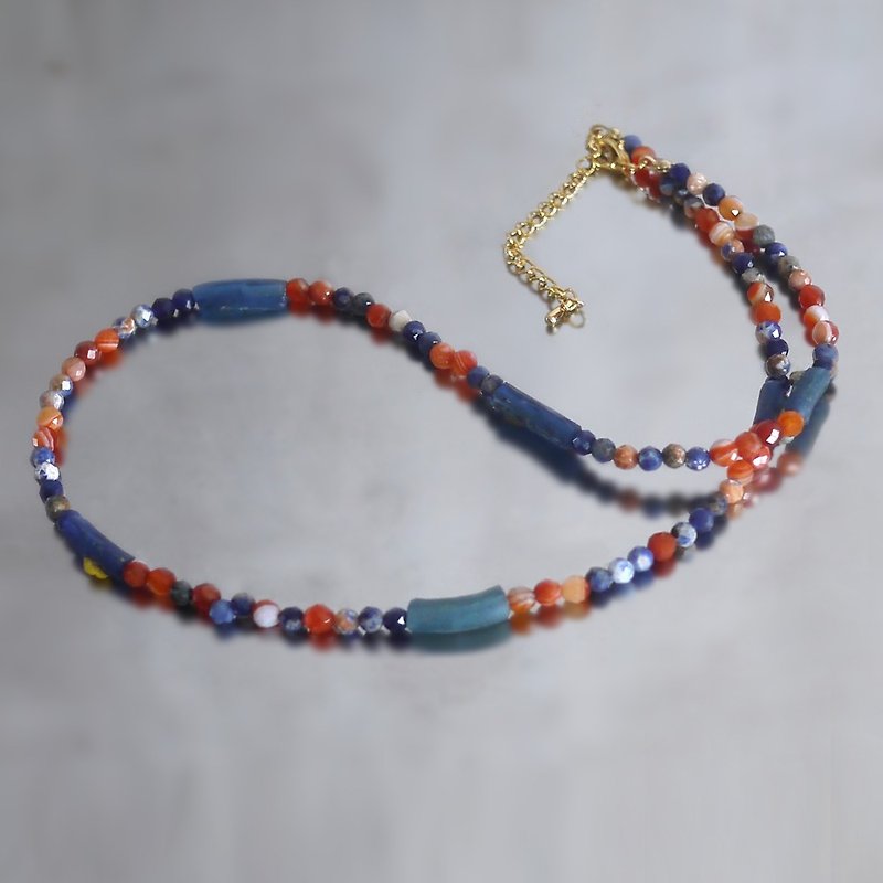 Roman-glass necklace  -blue glass- - สร้อยคอ - แก้ว สีน้ำเงิน