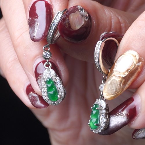 瓔珞珠寶盒 E.L.Jewelry Box 【福壽】冰綠翡翠福豆耳環 925純銀鑲嵌 | 天然A貨翡翠 | 送禮