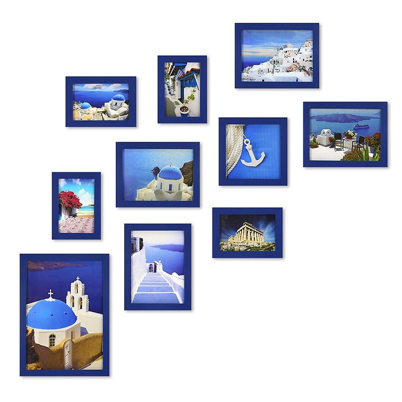 簡約相框 藍色10入中小尺寸組 地中海 希臘風 室內設計 布置 擺設 - 相框/畫框 - 木頭 藍色