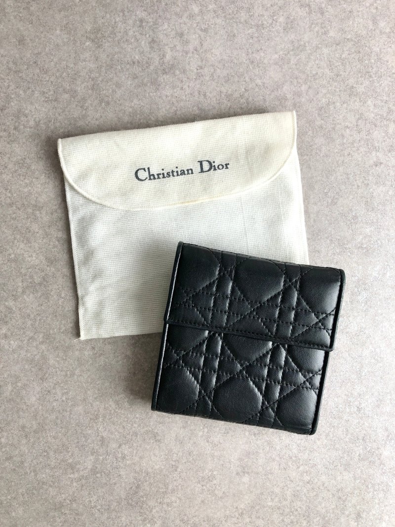 【Direct from Japan Luxury Pre-owned Bag】Christian Dior Cannage Wallet Black Leather Bi-fold Vintage 7hrhuv - กระเป๋าสตางค์ - หนังแท้ สีดำ