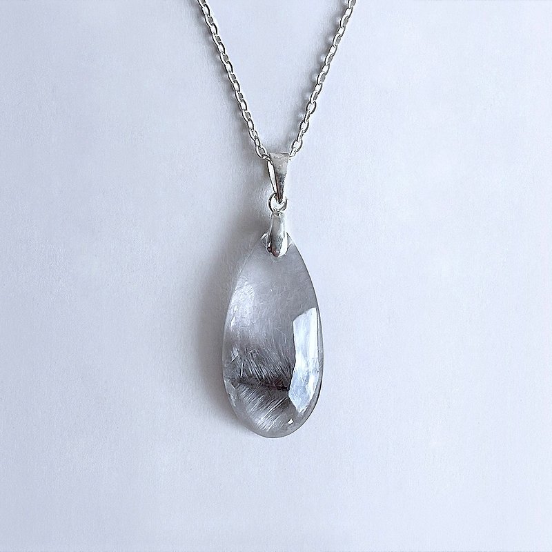 Gemstone Natural Ore Top Black Silver Titanium 925 Sterling Silver Necklace - Necklaces - Gemstone Silver