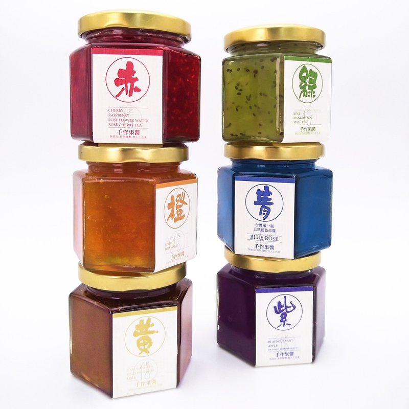 手工果醬/抹醬 6入超值組130ml 信果汁 (使用土耳其大馬士革玫瑰花露、B&G德國農莊茶品) - 果醬/抹醬 - 玻璃 多色