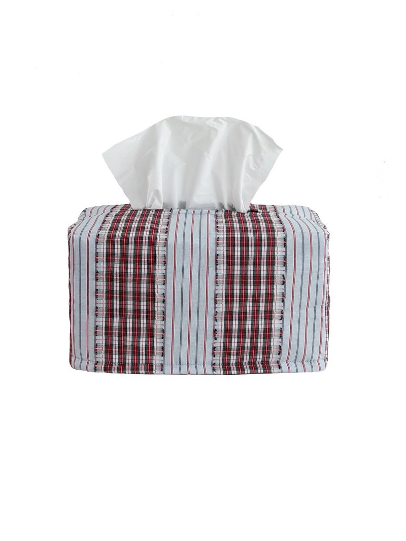CHECK FRINGE TISSUE COVER (RED) - 面紙盒 - 棉．麻 紅色