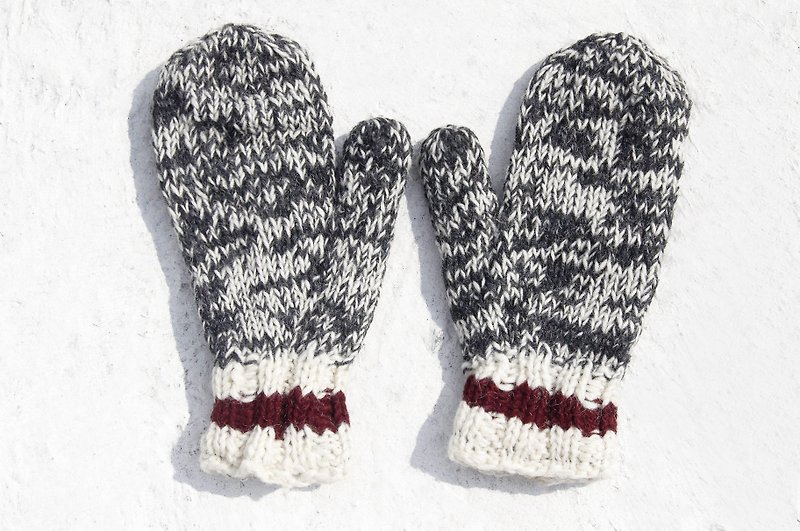 聖誕市集 限量一件 針織純羊毛保暖手套 / 全套手套 / 內刷毛手套 / 針織手套 - 簡約混色 麻花灰 - 手套 - 羊毛 灰色