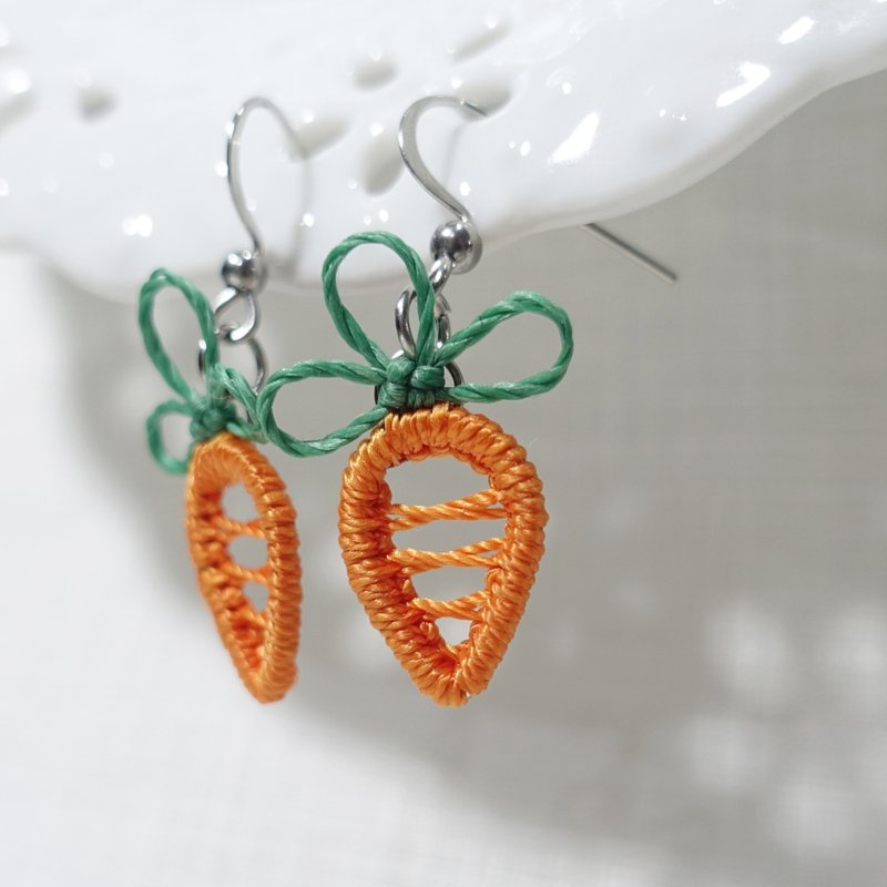紅蘿蔔耳環 │創意編織系列│蠟線 不鏽鋼耳針 可調耳夾 - 耳環/耳夾/耳骨夾 - 防水材質 橘色