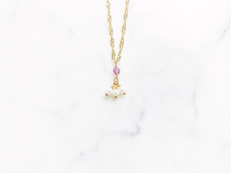 :: Girl Collection :: Classical Draped Pearl (Purple) Clavicle Necklace - สร้อยคอ - โลหะ 