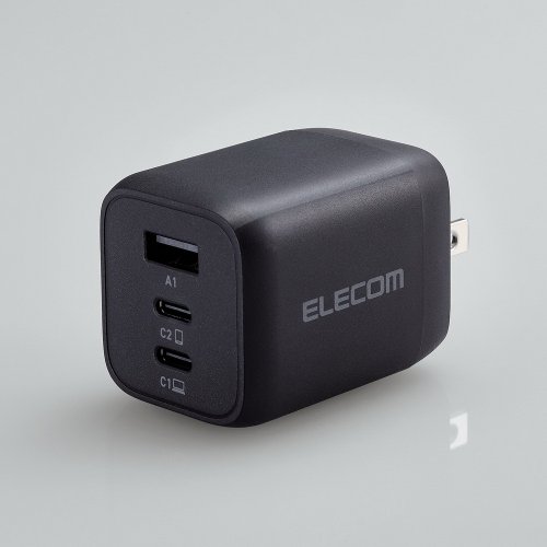 ELECOM ELECOM 65W GaN氮化鎵三孔快速充電器-黑
