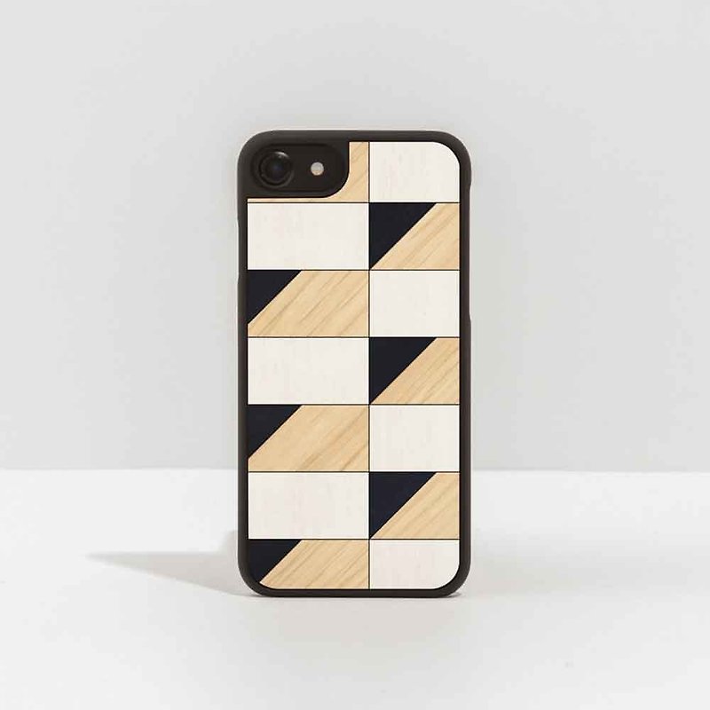 [予約購入]丸型電話ケース/ Geometry Brick  -  iPhone - スマホケース - 木製 ブラウン