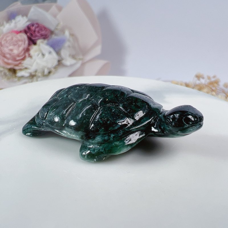 Floating Flower Jade Turtle | Natural Burmese Grade A Jadeite | Gifts - Charms - Jade Green