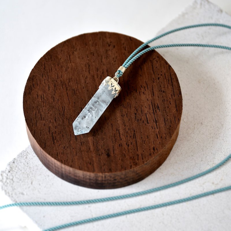 Handmade Aquamarine Pendant with sterling silver long necklace - สร้อยคอยาว - เครื่องเพชรพลอย สีน้ำเงิน